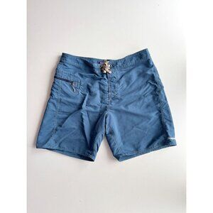 PATAGONIA Solid Wavefarer Glass Blue Nylon Ripstop Board Shorts, Size 35